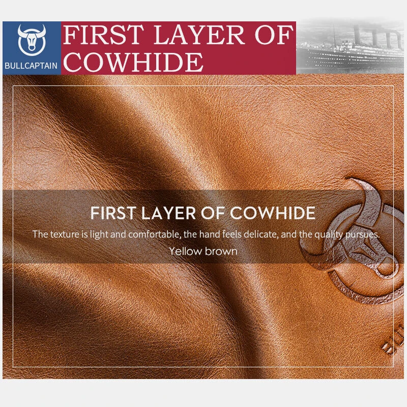 (image for) BULLCAPTAIN Genuine Leather RFID Blocking Wallet for Men, Retro Thin Short Multi-functional ID Credit Card Holder Multiple Card Slots Purse with Gift Box, Gifts To Mens Birthday